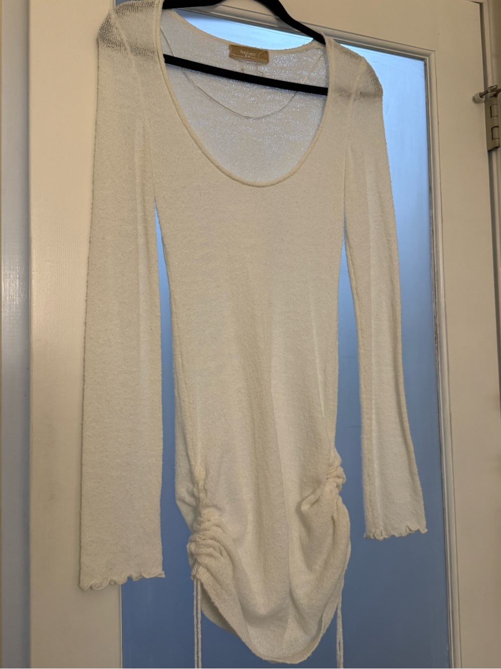Free People Cream Scoop Neck Mini Dress with Drawstring Detail